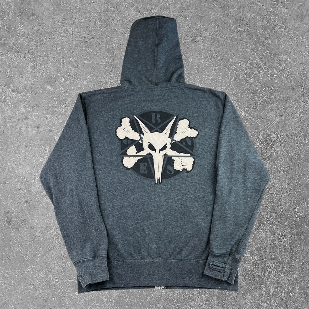 Powell Peralta Bones Skull Pentagram Zip‎ Up Hoodie Mens Medium Gray Skater Y2K
